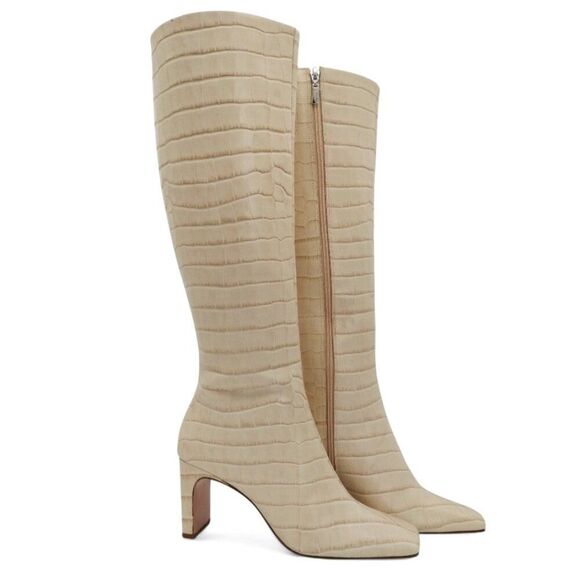 Schutz Diasy Size 9 Almond Buff Crocodile Embossed Leather Western Tall Boot - Picture 10 of 14